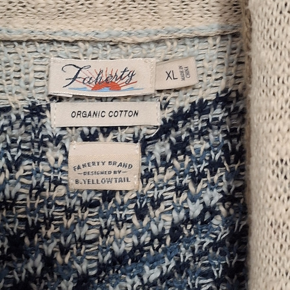 Faherty Cream and Navy Aztec Shawl-Collar Cardigan - Picture 5 of 16